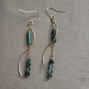 Art deco green gold earrings
